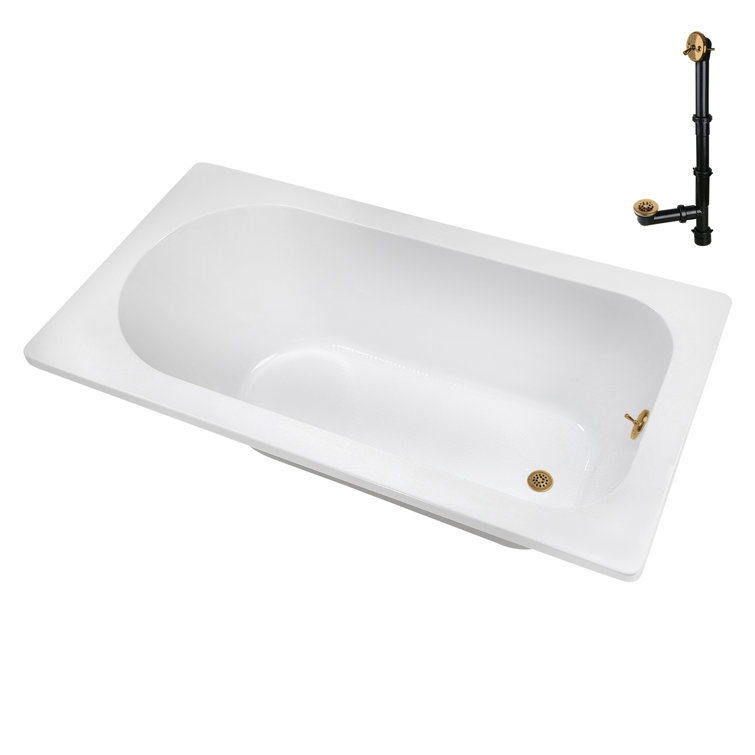72" Glossy White Acrylic Drop-In Soaking Bathtub with Brushed Gold Trim