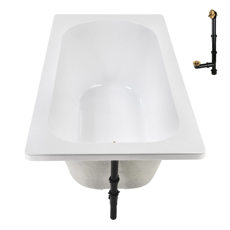 72" Glossy White Acrylic Drop-In Soaking Bathtub with Brushed Gold Trim