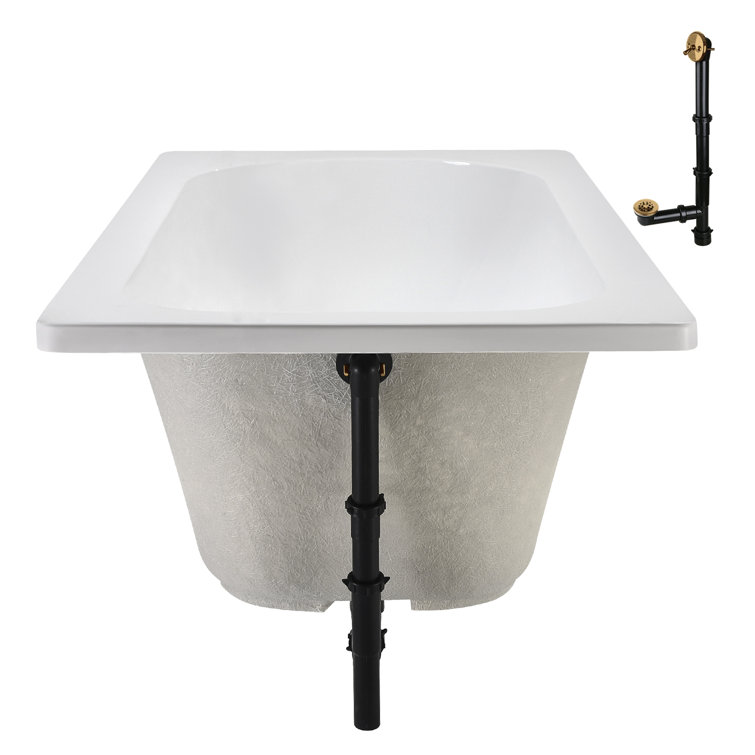 72" Glossy White Acrylic Drop-In Soaking Bathtub with Brushed Gold Trim