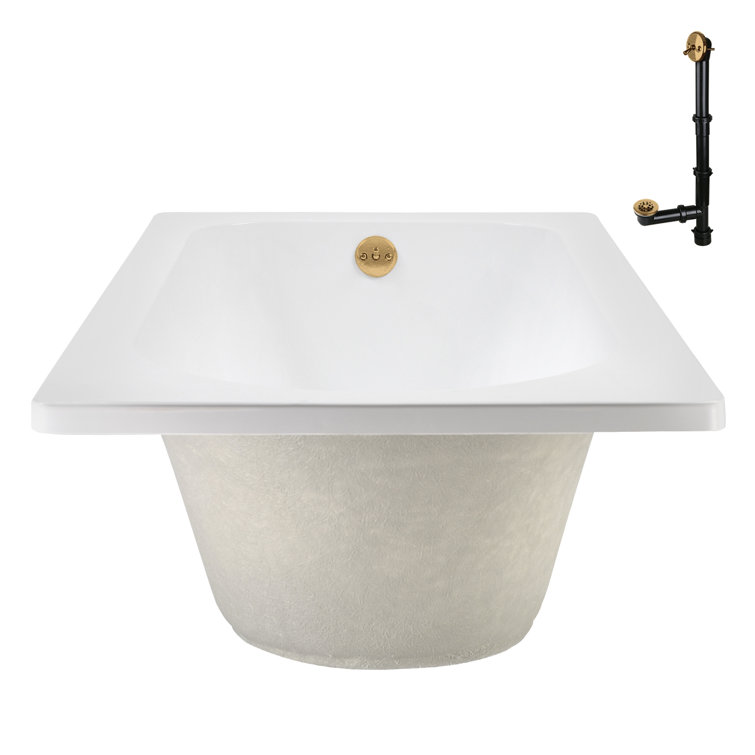 72" Glossy White Acrylic Drop-In Soaking Bathtub with Brushed Gold Trim
