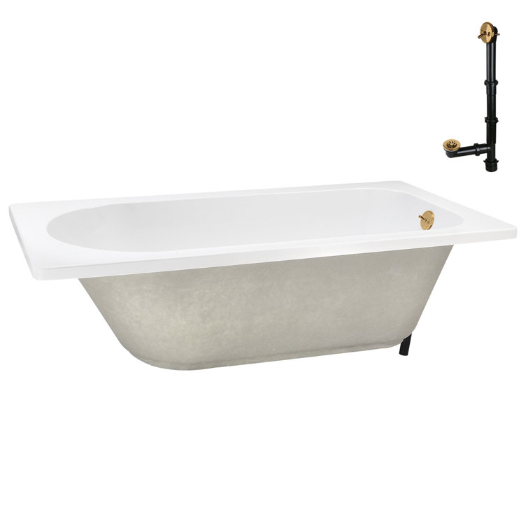 72" Glossy White Acrylic Drop-In Soaking Bathtub with Brushed Gold Trim
