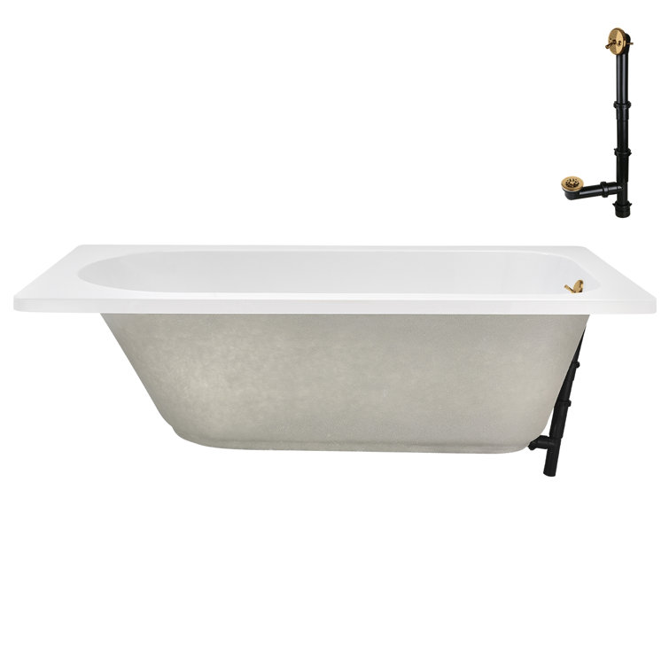 72" Glossy White Acrylic Drop-In Soaking Bathtub with Brushed Gold Trim