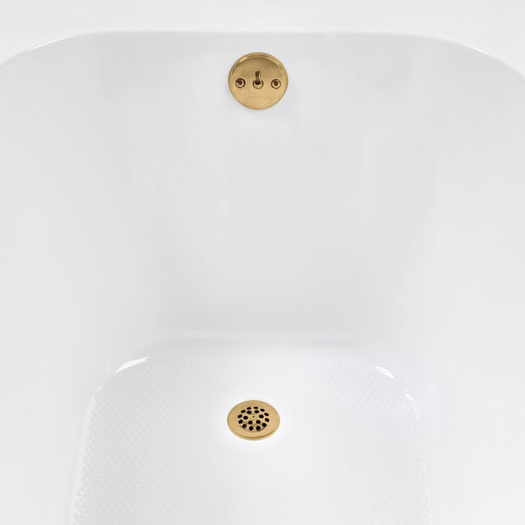 72" Glossy White Acrylic Drop-In Soaking Bathtub with Brushed Gold Trim