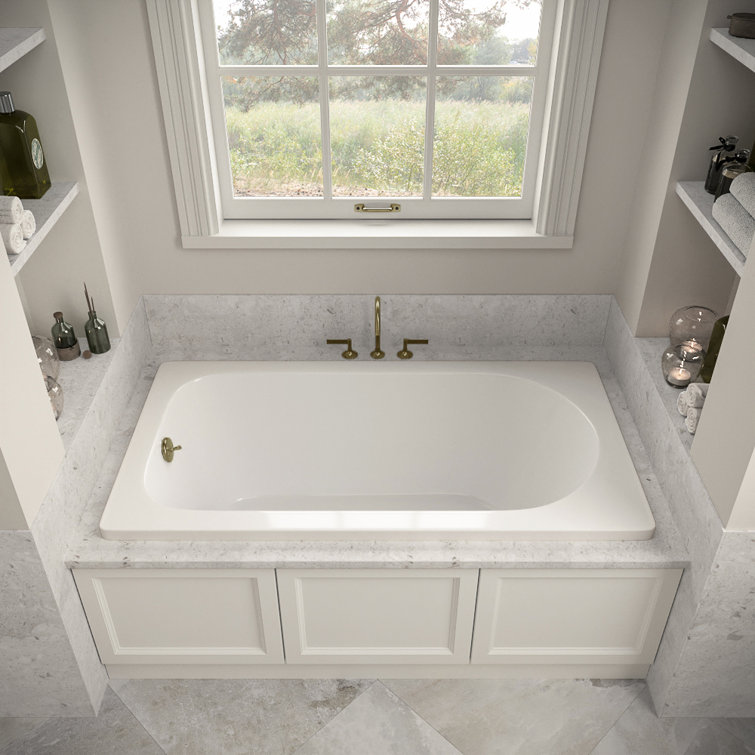 60" x 32" Glossy White Acrylic Soaking Drop-In Bathtub with Polished Brass Drain