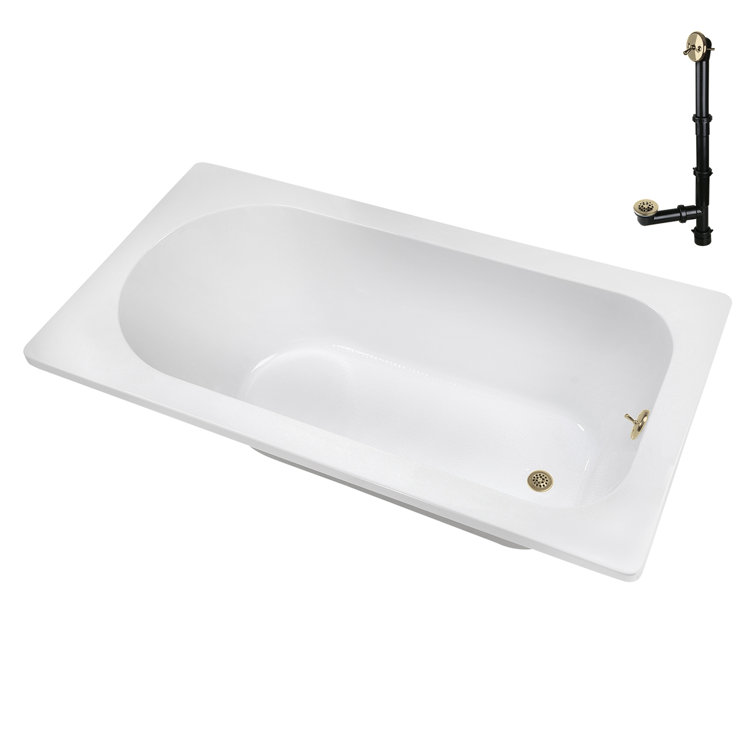 72" x 36" Glossy White Acrylic Soaking Drop-In Bathtub with Polished Brass Drain