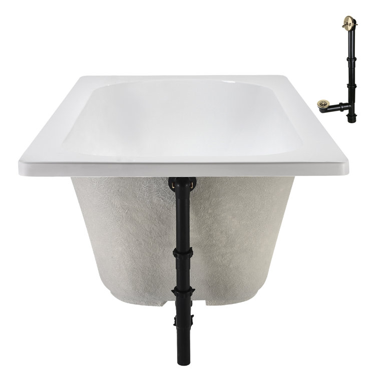 72" x 36" Glossy White Acrylic Soaking Drop-In Bathtub with Polished Brass Drain