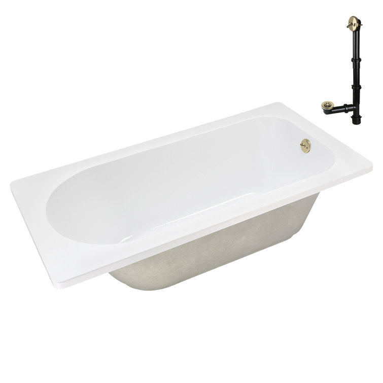 72" x 36" Glossy White Acrylic Soaking Drop-In Bathtub with Polished Brass Drain