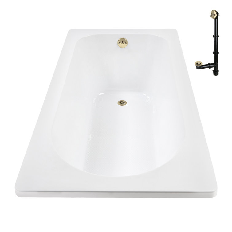 72" x 36" Glossy White Acrylic Soaking Drop-In Bathtub with Polished Brass Drain