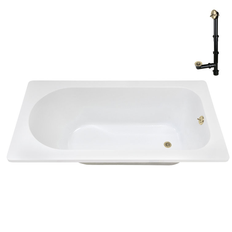 72" x 36" Glossy White Acrylic Soaking Drop-In Bathtub with Polished Brass Drain