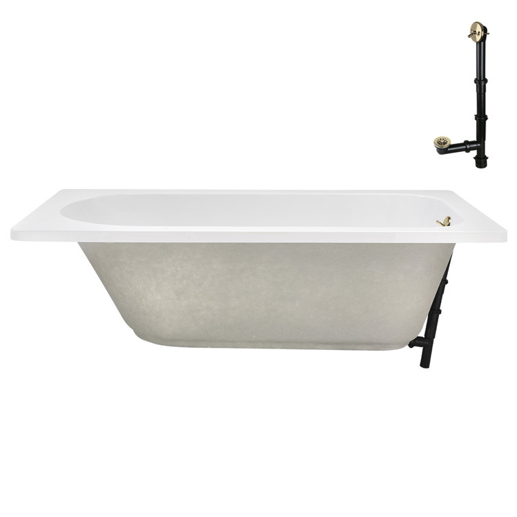 72" x 36" Glossy White Acrylic Soaking Drop-In Bathtub with Polished Brass Drain