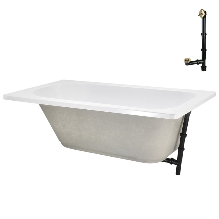72" x 36" Glossy White Acrylic Soaking Drop-In Bathtub with Polished Brass Drain