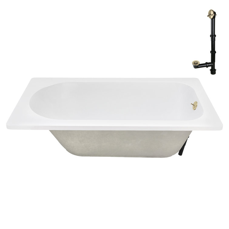 72" x 36" Glossy White Acrylic Soaking Drop-In Bathtub with Polished Brass Drain