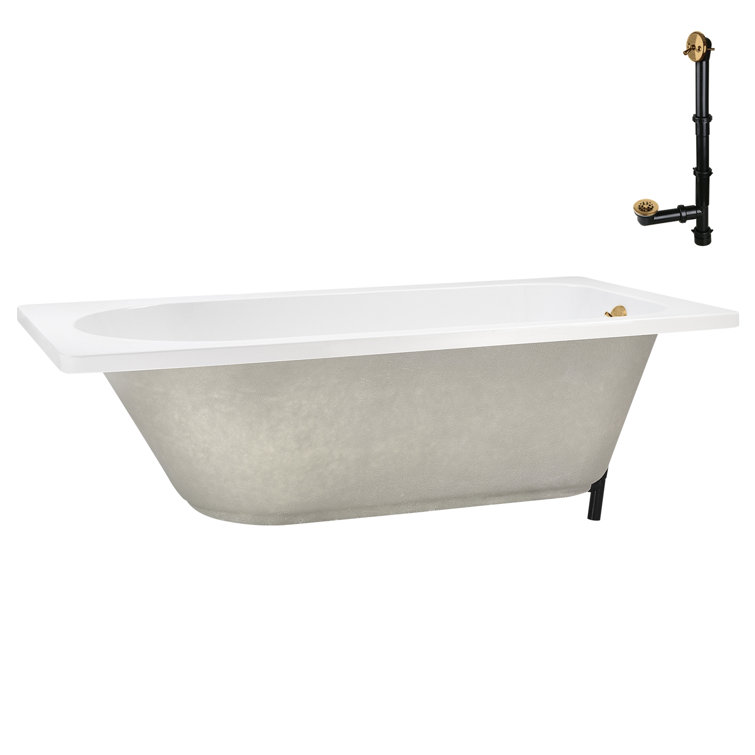 72" Glossy White Acrylic Drop-In Soaking Bathtub with Brushed Gold Trim