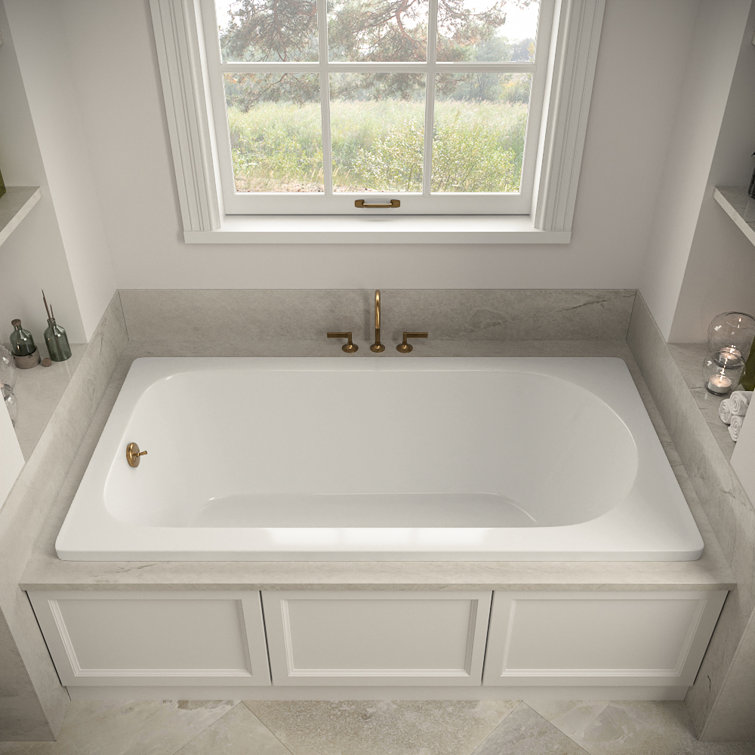 72" Glossy White Acrylic Drop-In Soaking Bathtub with Brushed Gold Trim