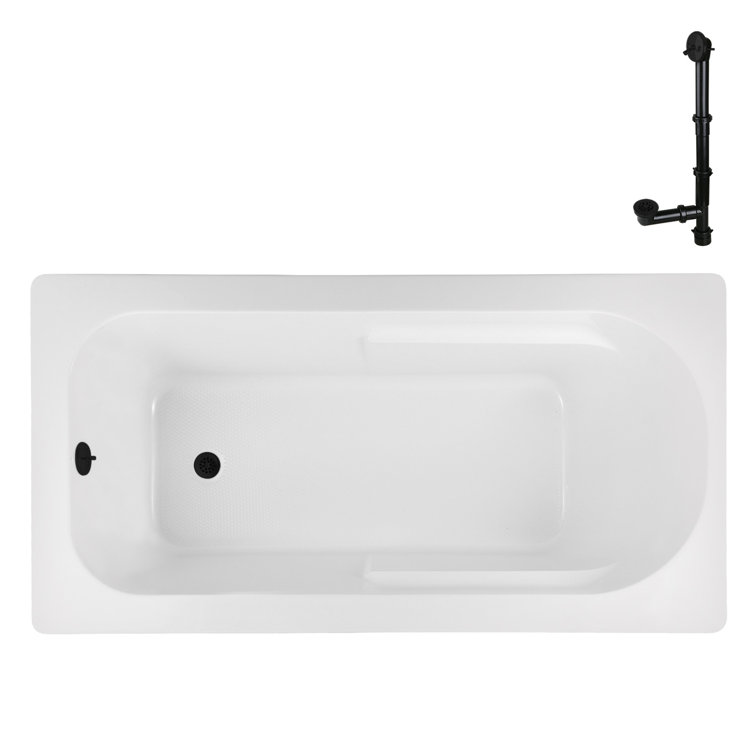 72" x 36" Glossy White Acrylic Drop-In Soaking Bathtub with Matte Black Hardware