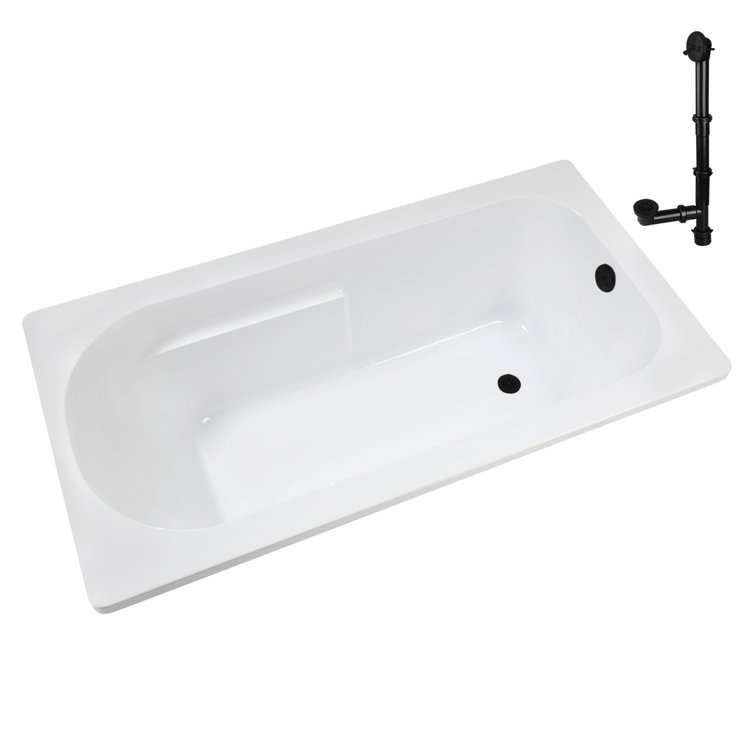 72" x 36" Glossy White Acrylic Drop-In Soaking Bathtub with Matte Black Hardware