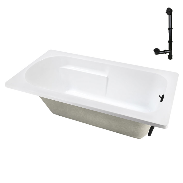 72" x 36" Glossy White Acrylic Drop-In Soaking Bathtub with Matte Black Hardware
