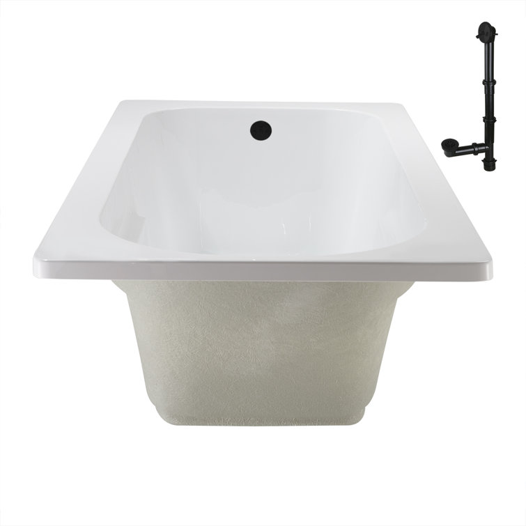 72" x 36" Glossy White Acrylic Drop-In Soaking Bathtub with Matte Black Hardware