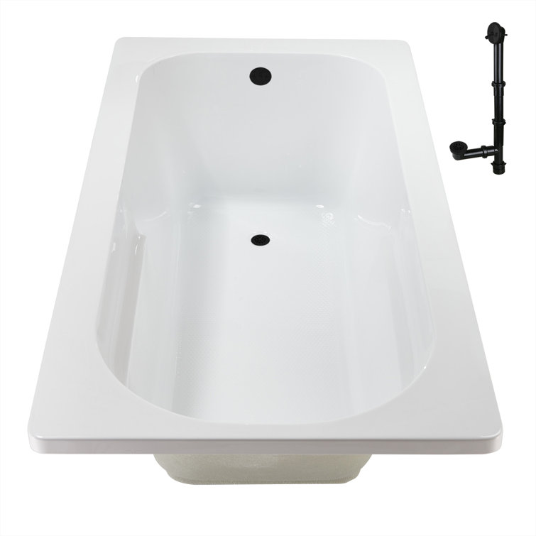 72" x 36" Glossy White Acrylic Drop-In Soaking Bathtub with Matte Black Hardware