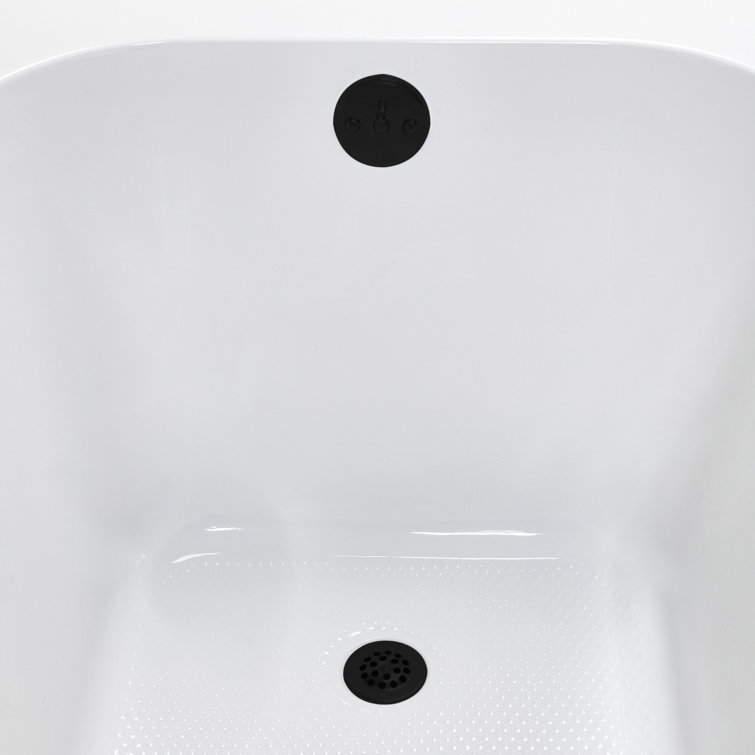 72" x 36" Glossy White Acrylic Drop-In Soaking Bathtub with Matte Black Hardware