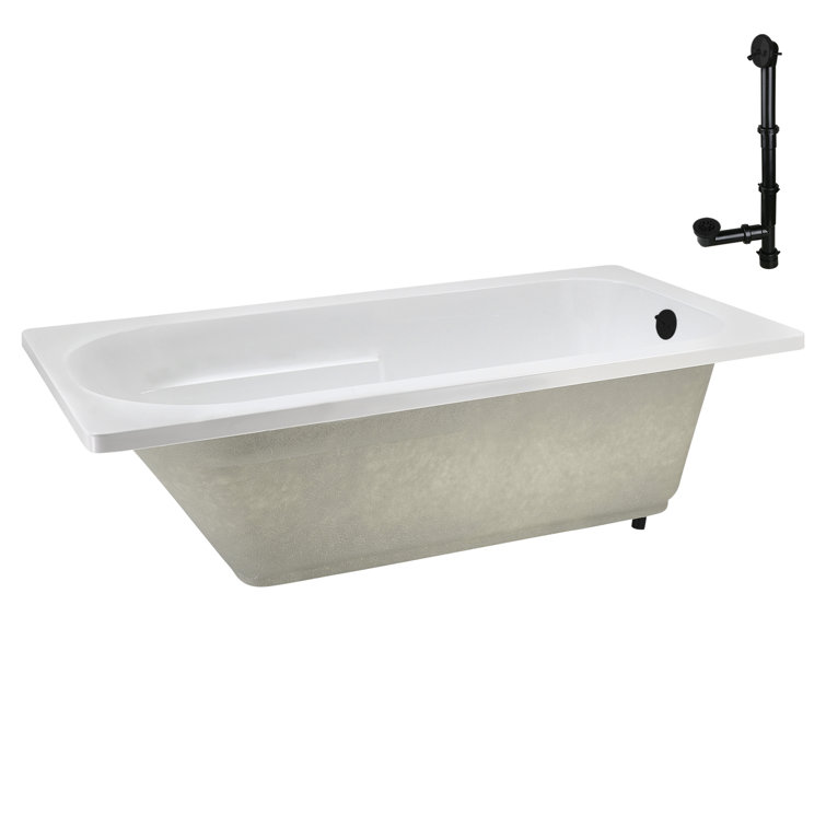 72" x 36" Glossy White Acrylic Drop-In Soaking Bathtub with Matte Black Hardware