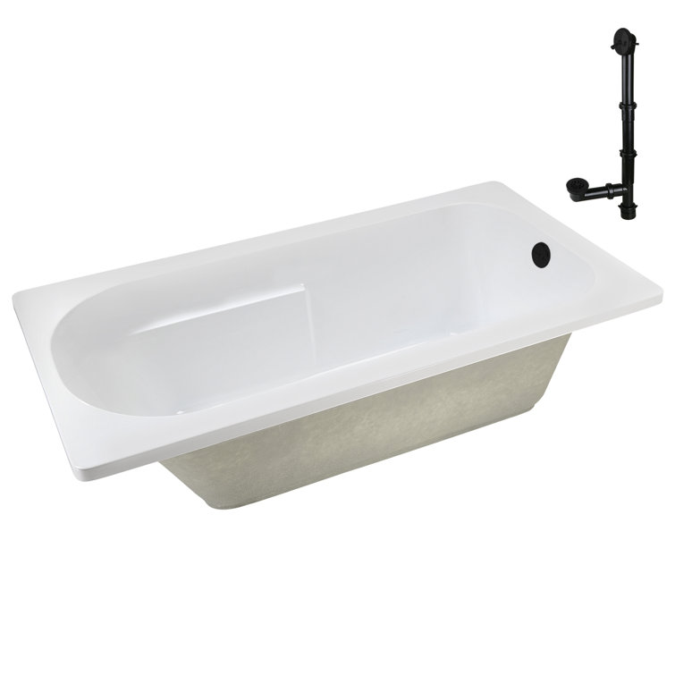 72" x 36" Glossy White Acrylic Drop-In Soaking Bathtub with Matte Black Hardware