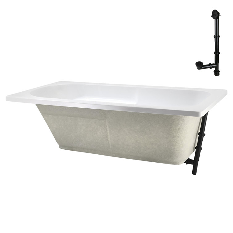 72" x 36" Glossy White Acrylic Drop-In Soaking Bathtub with Matte Black Hardware