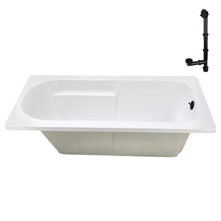 72" x 36" Glossy White Acrylic Drop-In Soaking Bathtub with Matte Black Hardware