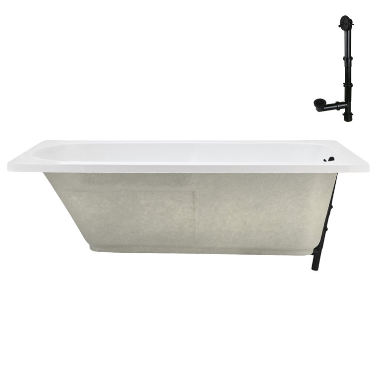 72" x 36" Glossy White Acrylic Drop-In Soaking Bathtub with Matte Black Hardware