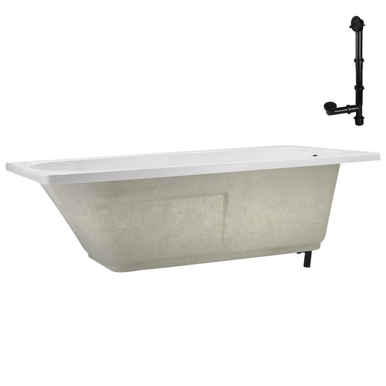 72" x 36" Glossy White Acrylic Drop-In Soaking Bathtub with Matte Black Hardware