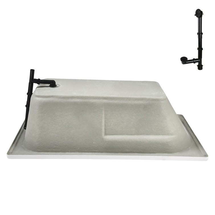 72" x 36" Glossy White Acrylic Drop-In Soaking Bathtub with Matte Black Hardware