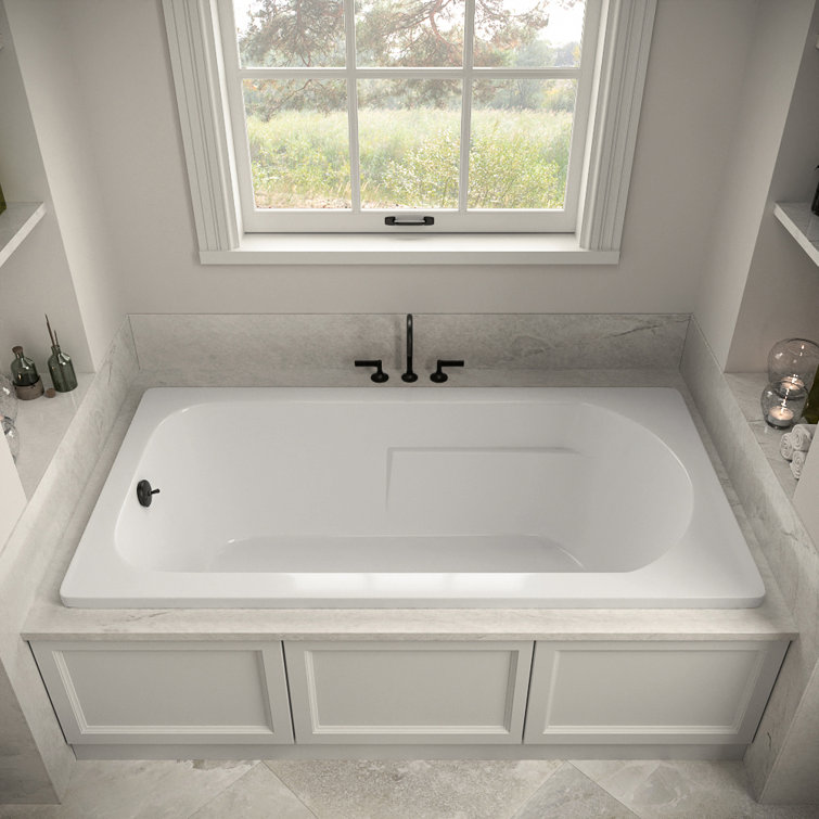 72" x 36" Glossy White Acrylic Drop-In Soaking Bathtub with Matte Black Hardware