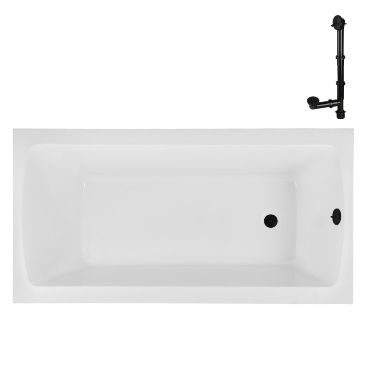 66" Glossy White Acrylic Soaking Drop-In Bathtub with Matte Black Trim