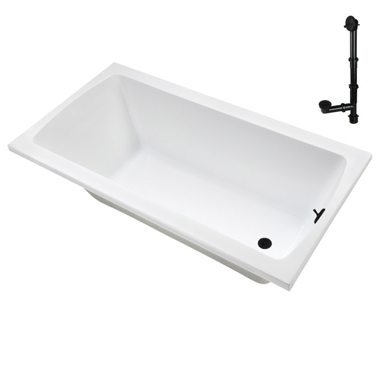 66" Glossy White Acrylic Soaking Drop-In Bathtub with Matte Black Trim