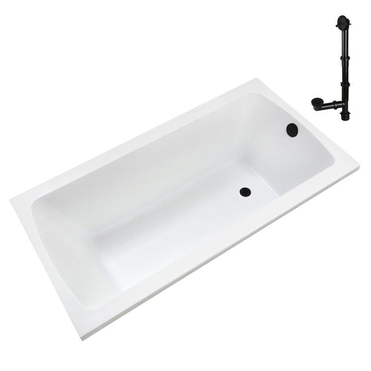 66" Glossy White Acrylic Soaking Drop-In Bathtub with Matte Black Trim