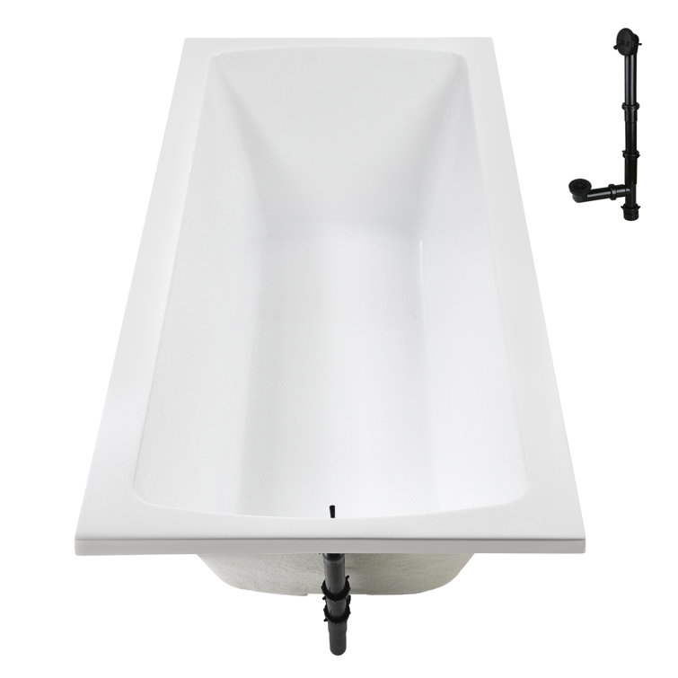 66" Glossy White Acrylic Soaking Drop-In Bathtub with Matte Black Trim