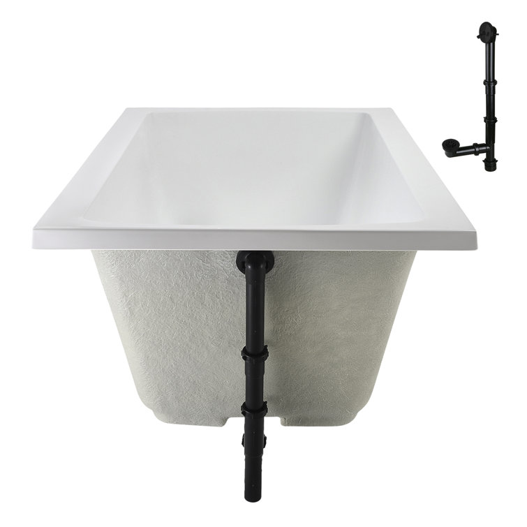 66" Glossy White Acrylic Soaking Drop-In Bathtub with Matte Black Trim
