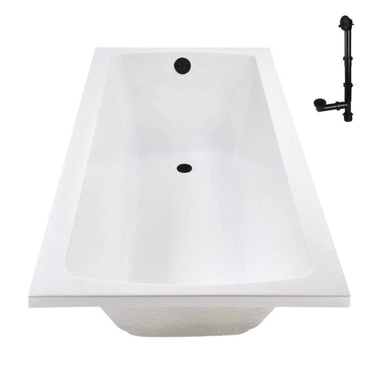 66" Glossy White Acrylic Soaking Drop-In Bathtub with Matte Black Trim