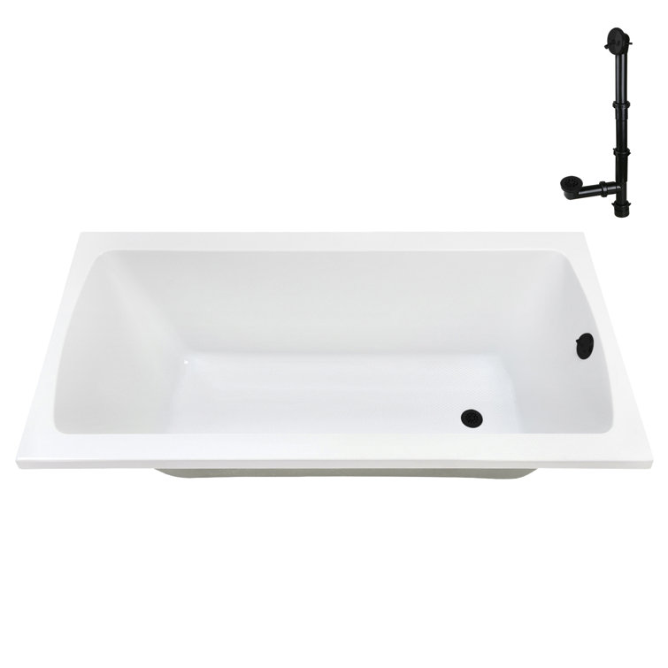 66" Glossy White Acrylic Soaking Drop-In Bathtub with Matte Black Trim