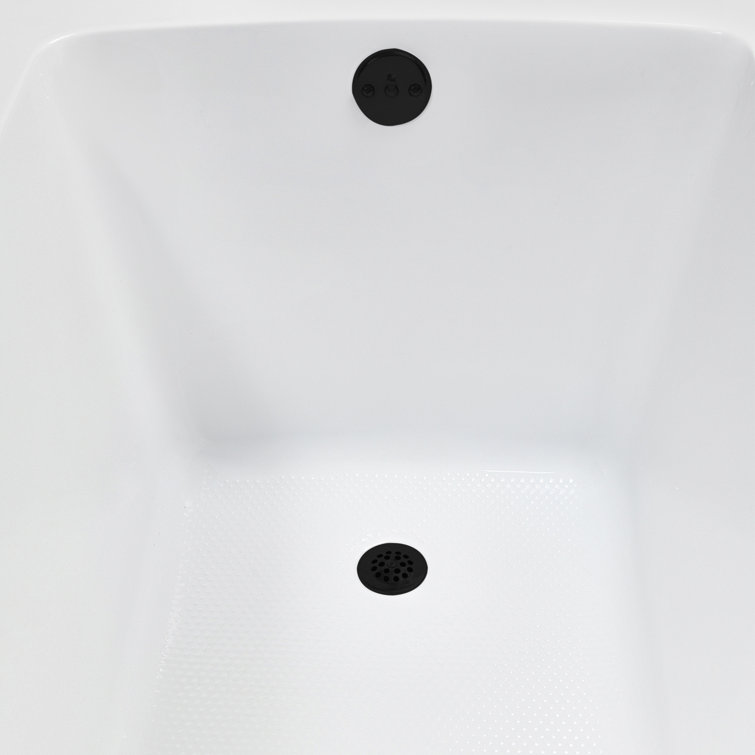 66" Glossy White Acrylic Soaking Drop-In Bathtub with Matte Black Trim
