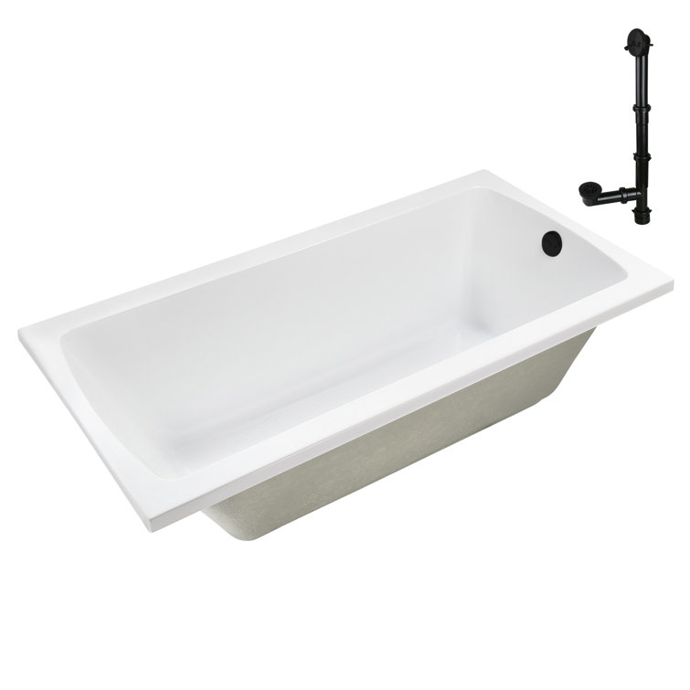 66" Glossy White Acrylic Soaking Drop-In Bathtub with Matte Black Trim