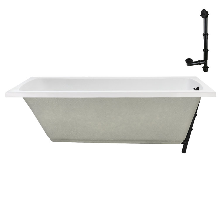 66" Glossy White Acrylic Soaking Drop-In Bathtub with Matte Black Trim