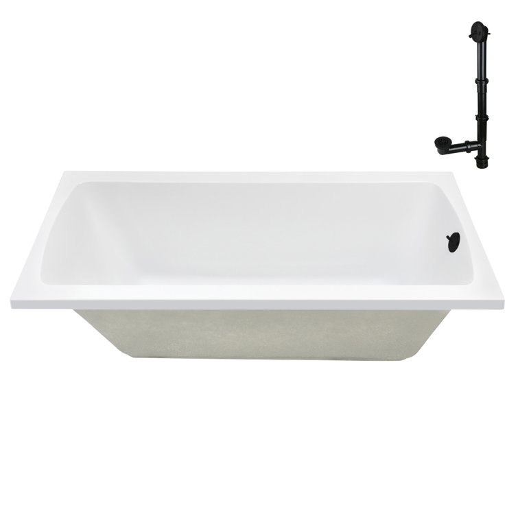 66" Glossy White Acrylic Soaking Drop-In Bathtub with Matte Black Trim