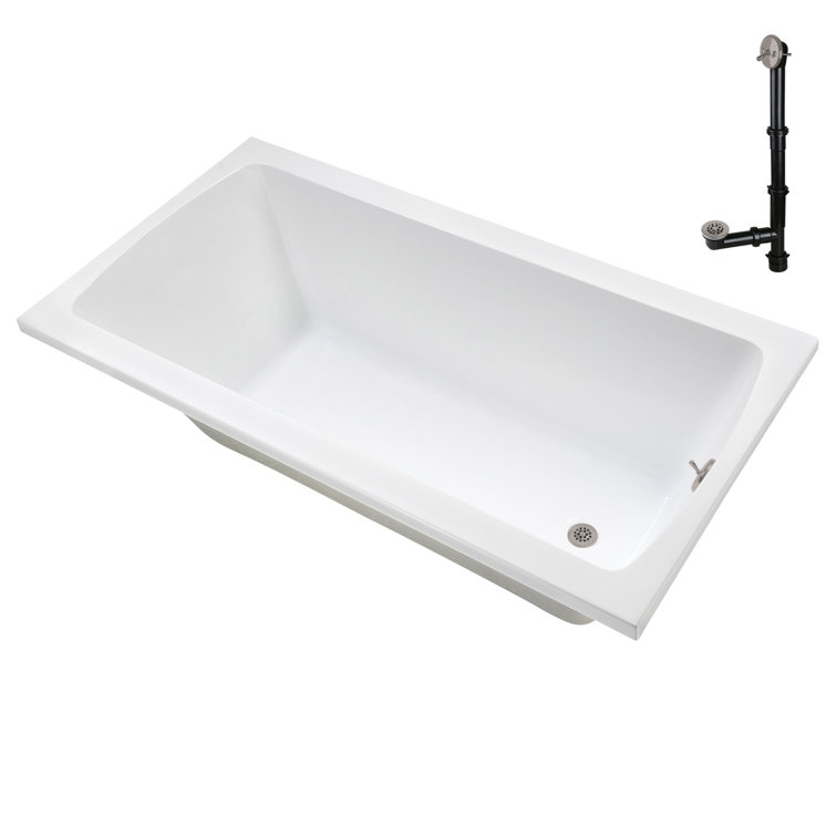 66" White Acrylic Rectangular Drop-In Soaking Bathtub
