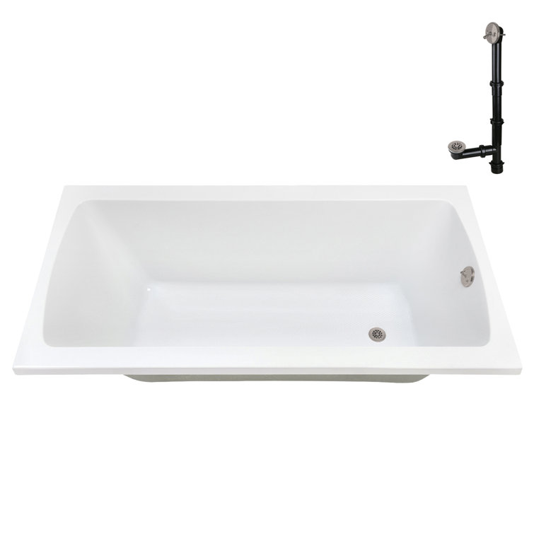 66" White Acrylic Rectangular Drop-In Soaking Bathtub