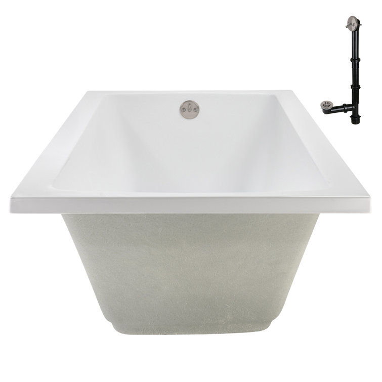 66" White Acrylic Rectangular Drop-In Soaking Bathtub