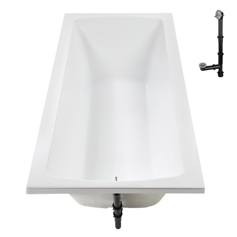 66" White Acrylic Rectangular Drop-In Soaking Bathtub