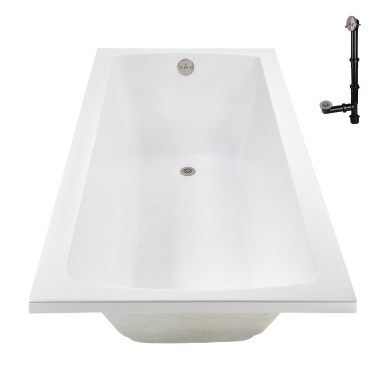 66" White Acrylic Rectangular Drop-In Soaking Bathtub