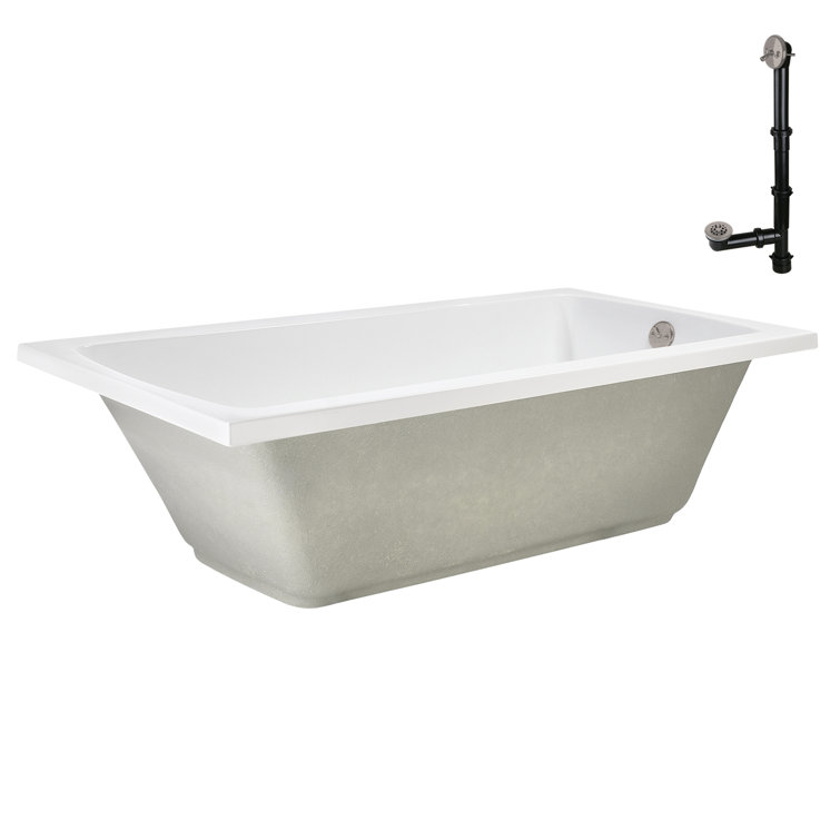 66" White Acrylic Rectangular Drop-In Soaking Bathtub