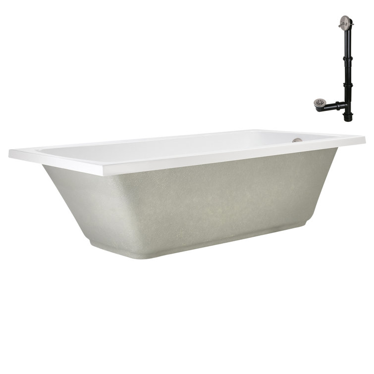 66" White Acrylic Rectangular Drop-In Soaking Bathtub